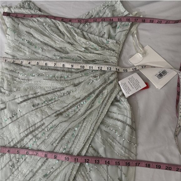NWT $498 Mac Duggal [ 4 ]‎ Beaded Sleeveless Faux Wrap Gown in Mint #Q715 - Picture 4 of 14